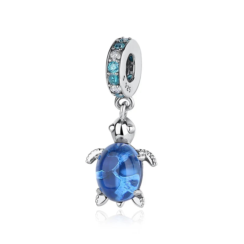 Original 925 Sterling Silver Charms Love Heart Turtle Murano Glass Pendant Beads Fit Pan Bracelet Necklace Jewelry For Women