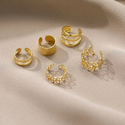 5pcs;Silver Color Leaves Clip Earrings for Women Men Creative Simple C Ear Cuff Non-Piercing Ear Ear Clip Set Trend Jewelry Gift
