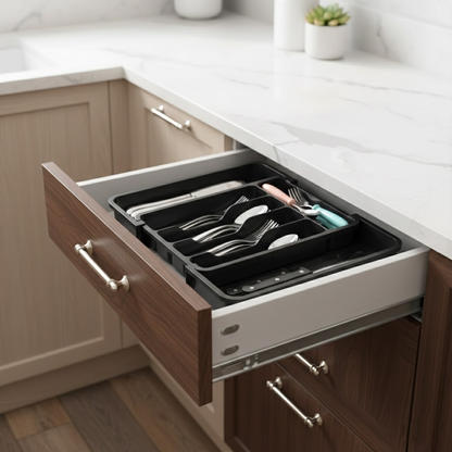 Movlive® 7-Compartment Silverware Organizer - Kitchen Drawer Storage Tray