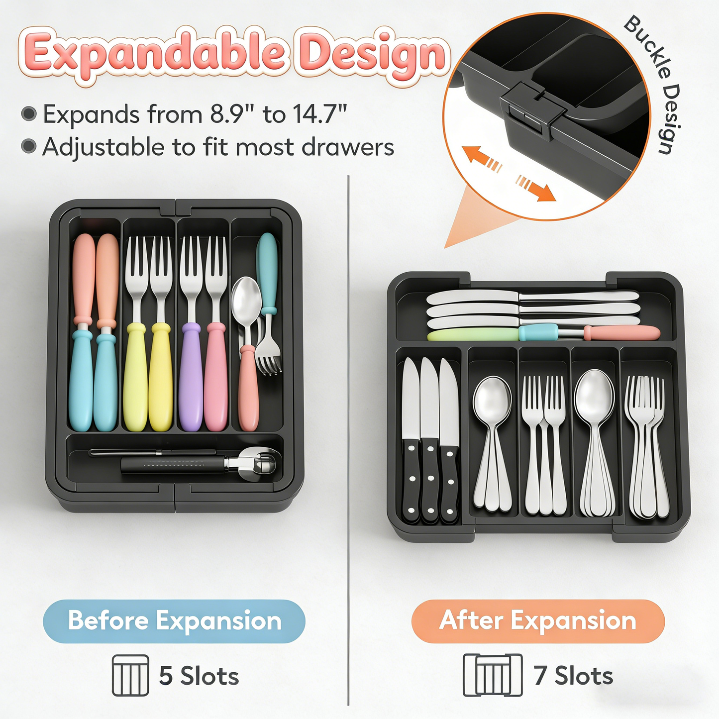 Movlive® 7-Compartment Silverware Organizer - Kitchen Drawer Storage Tray
