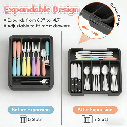 Movlive® 7-Compartment Silverware Organizer - Kitchen Drawer Storage Tray