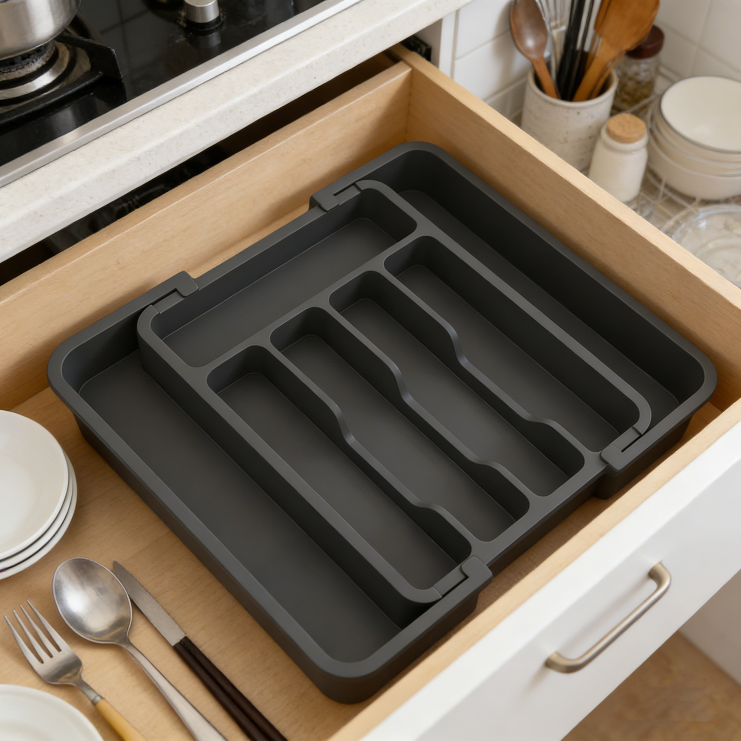 Movlive® 7-Compartment Silverware Organizer - Kitchen Drawer Storage Tray